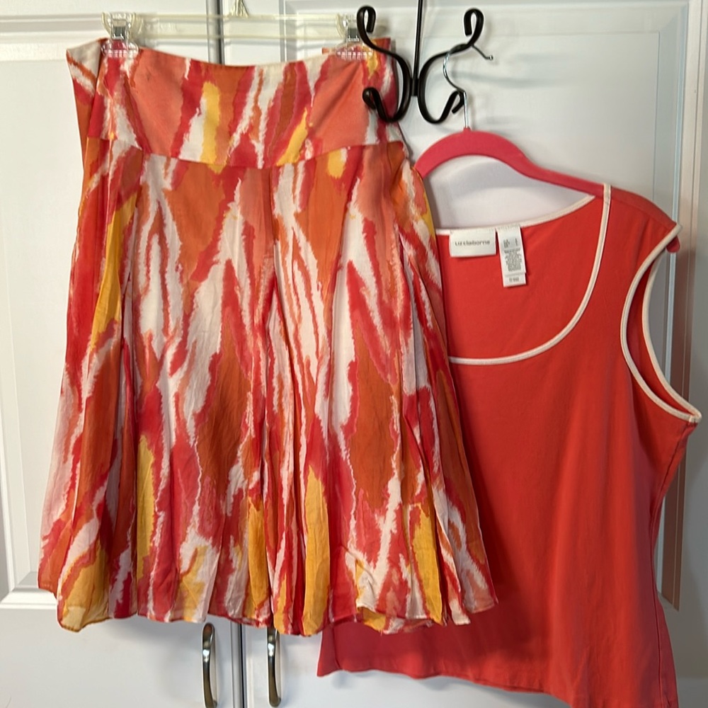 Outfit swirl skirt drop waist, Liz top. Easy breezy & cool sz 16 skirt Top LGL